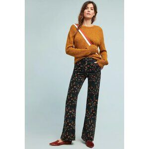 Anthropologie PILCRO Black Floral Cotton Corduroy Button Fly Boot Pants, Size 25